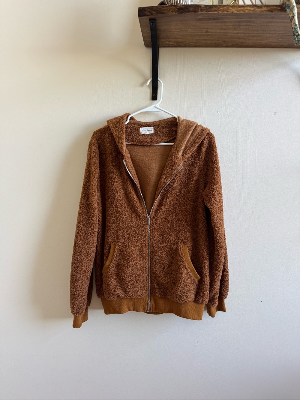 Love + Harmony Brown Teddy Sherpa Zip Hoodie Jacket | Small